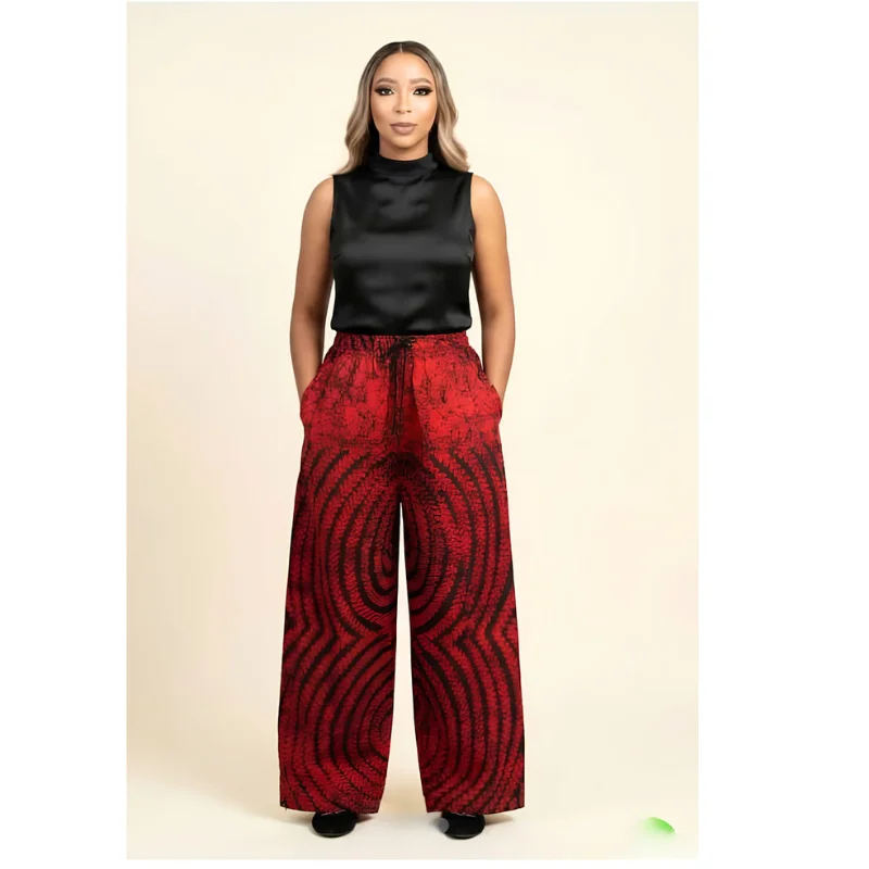 Venus High Waisted Wide Leg Palazzo Pants Online, Crimson Vortex Print Trousers - Image 2