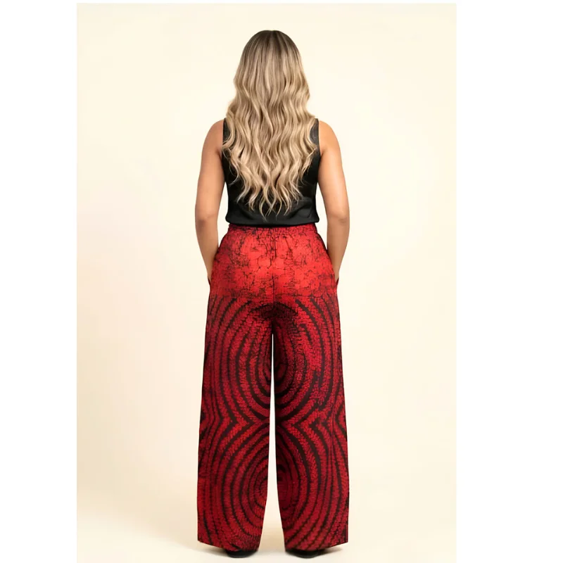 Venus High Waisted Wide Leg Palazzo Pants Online, Crimson Vortex Print Trousers - Image 3