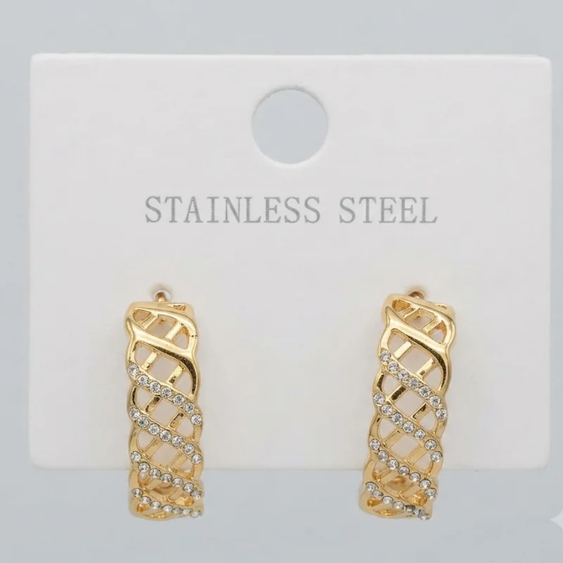 Waterproof 18k Goldtone Cutout Rhinestone Earrings UK, Stainless Steel Jewelry - Image 2