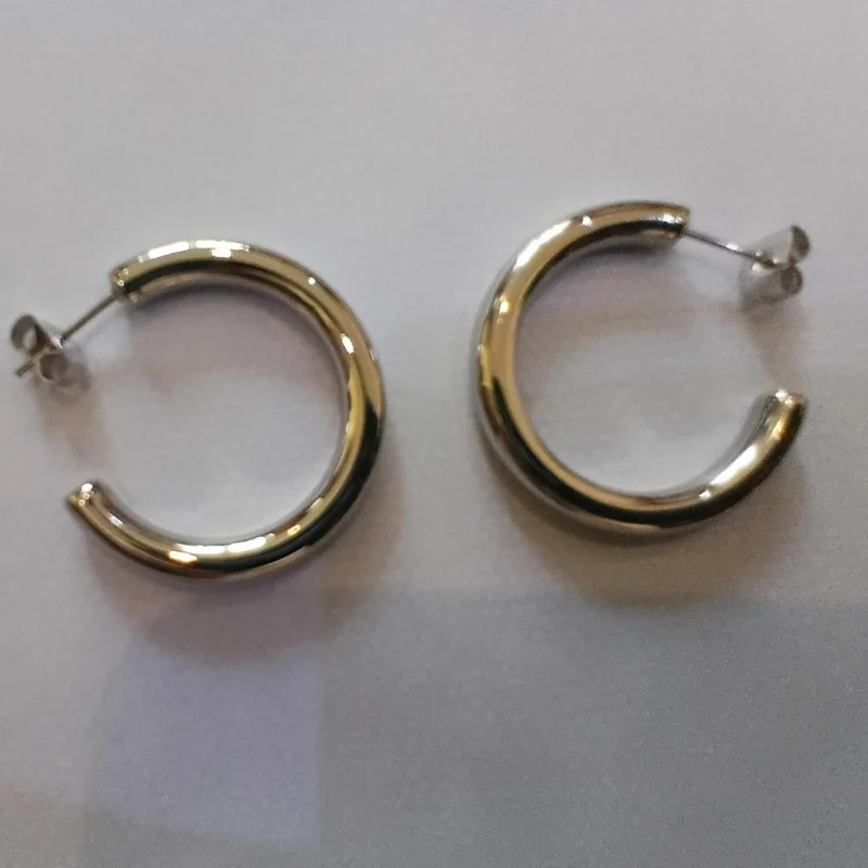 Waterproof 18k Gold Plated Silvertone C-Hoop Earrings UK, Tarnish Resistant - Image 3