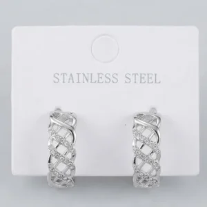 Waterproof 18k Silvertone Cutout Rhinestone Earrings UK