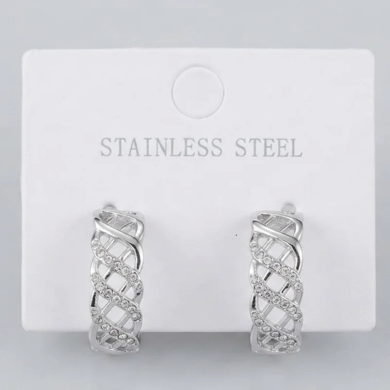 Waterproof 18k Silvertone Cutout Rhinestone Earrings UK
