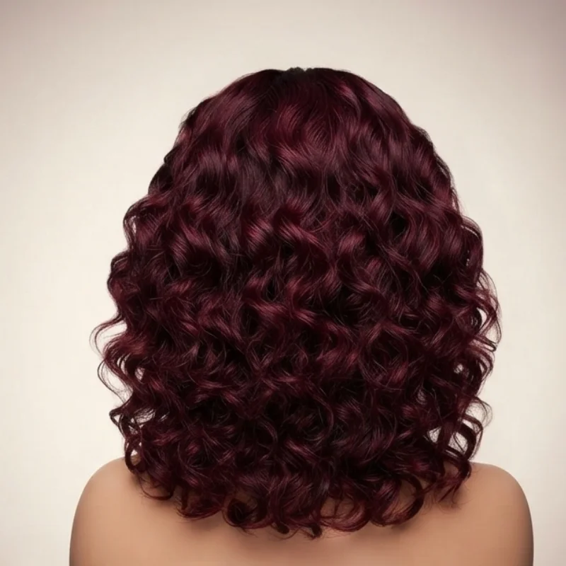 Wig Jazmyn Hair Extension UK, 14” Super Double Drawn Bouncy Flip Burgundy Lace Wig - Image 2
