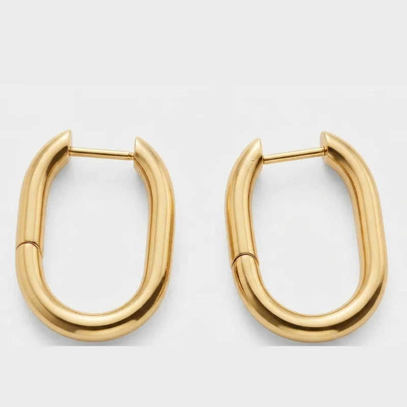 Waterproof 18k Goldtone Oval Hoop Earrings UK
