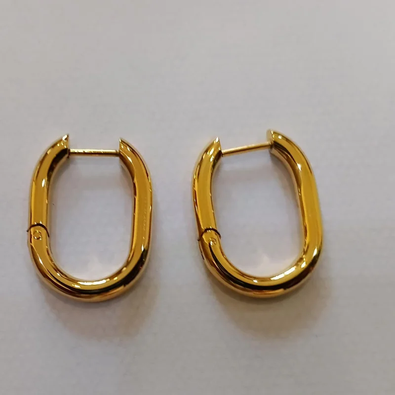 Waterproof 18k Goldtone Oval Hoop Earrings UK, Tarnish-Resistant Huggie Hoops - Image 2