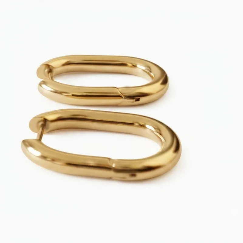Waterproof 18k Goldtone Oval Hoop Earrings UK, Tarnish-Resistant Huggie Hoops - Image 3