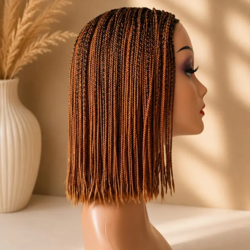 Braided Bone Straight Bob Wig, Lace Front Style - Image 5