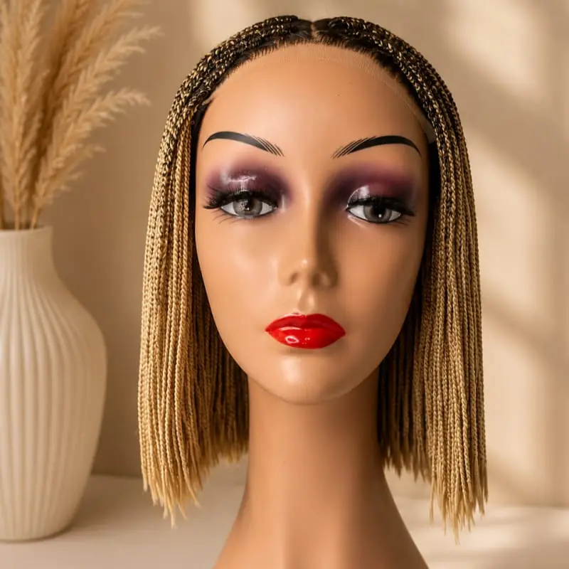 Braided Bone Straight Bob Wig, Lace Front Style - Image 10