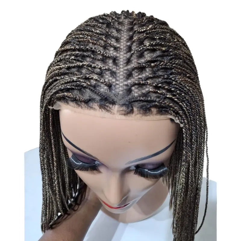Braided Bone Straight Bob Wig, Lace Front Style - Image 4