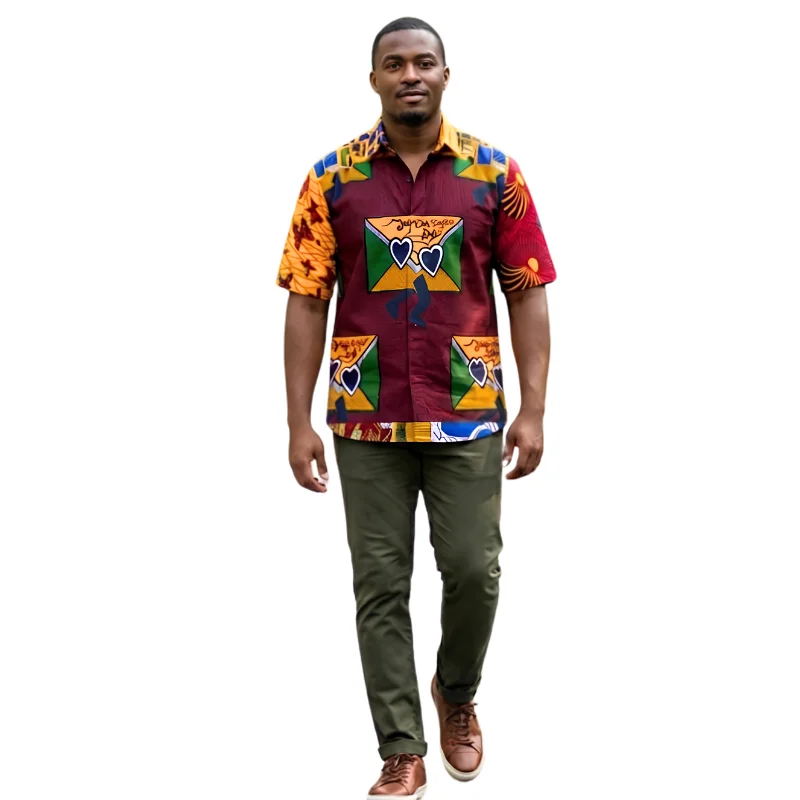 Unisex African Print Short-Sleeve Shirt UK - Image 3