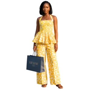 Peplum Top and Wide Leg Pants Set