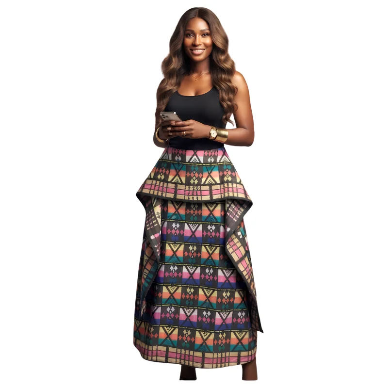 Akwete Wrap Skirt UK, Traditional African Print Maxi Skirt - Image 3