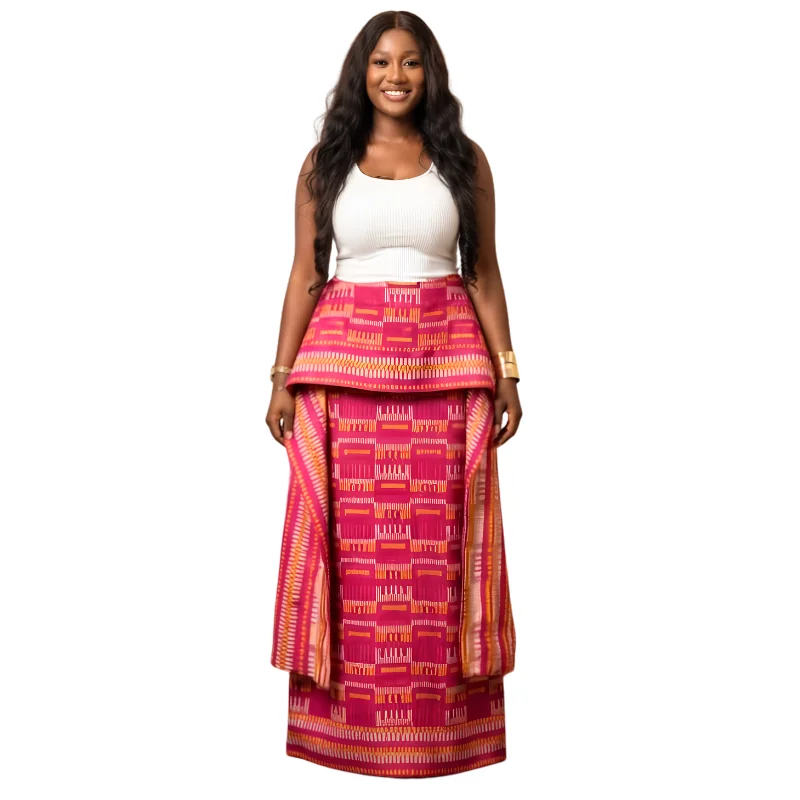 Akwete Wrap Skirt UK, Traditional African Print Maxi Skirt - Image 2