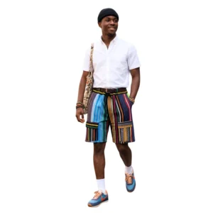 Men's Striped Aso-Oke Shorts