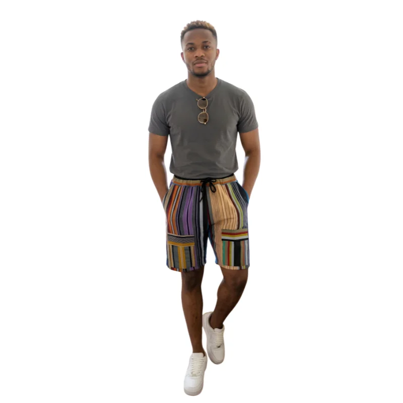 Men's Striped Aso-Oke Shorts Online