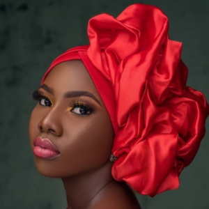 Red Satin Ruffled Auto-Gele Headwrap | Pre-Tied African Statement Turban