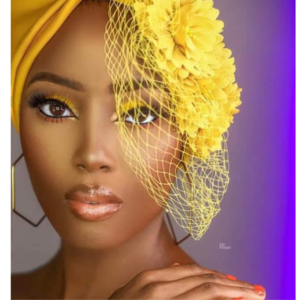 Yellow Floral Fascinator Turban with Birdcage Net Veil | Pre-Tied African Headwrap