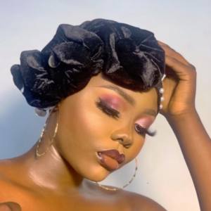 Luxury Black Velvet Ruffled Auto-Gele Headwrap | Pre-Tied African Turban